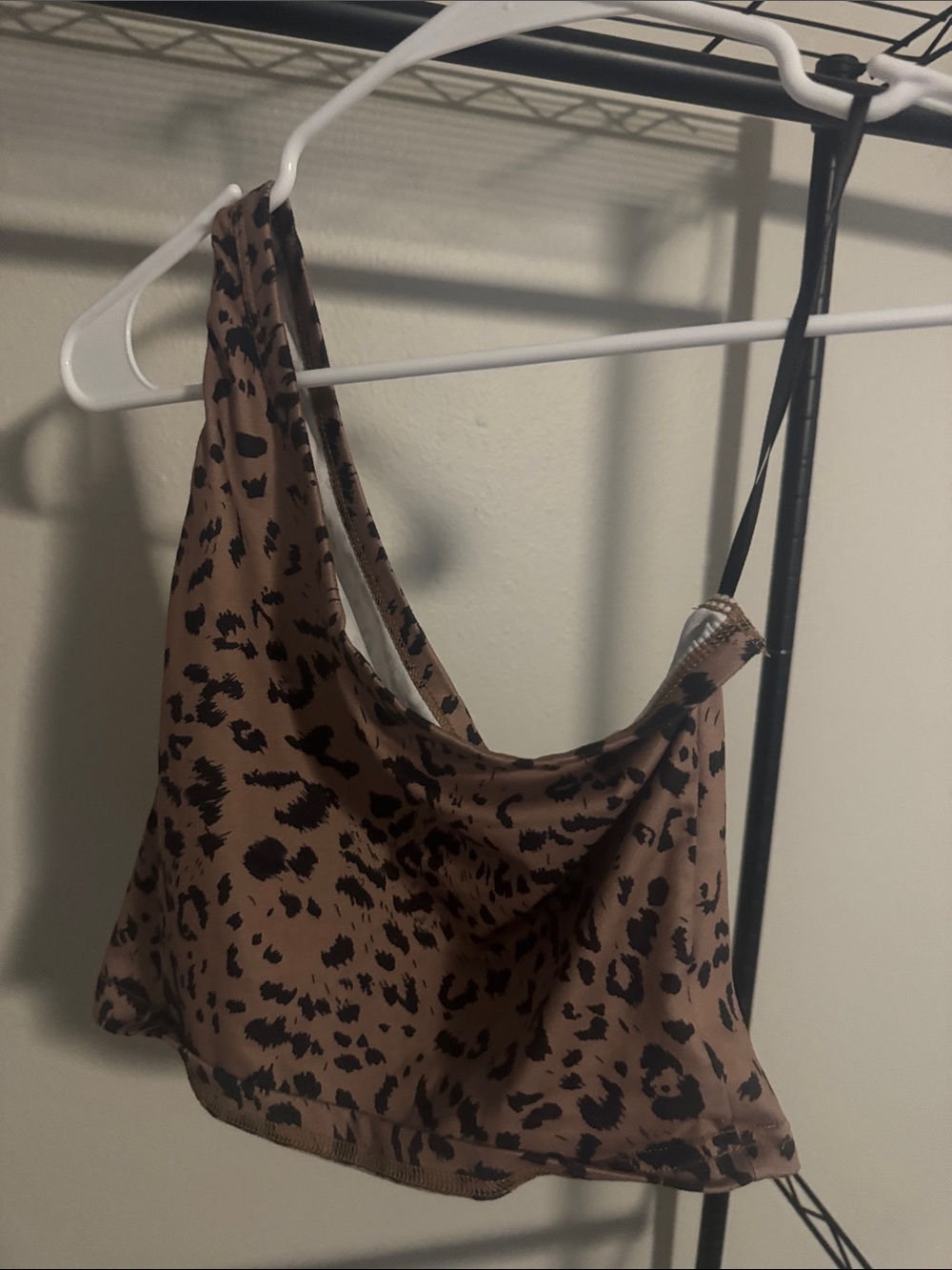 SHEIN Brown and Black Leopard-Print one Shoulder top